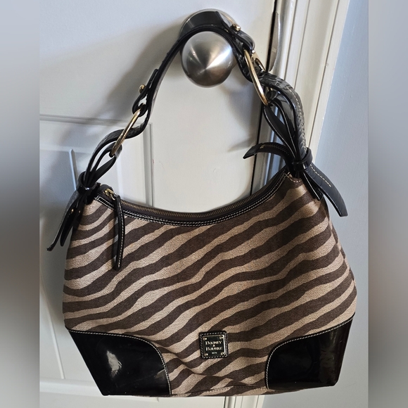Dooney & Bourke Zebra Stripe Hobo Bag - Black Brown and Tan - Picture 1 of 13